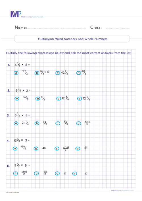 multiply-the-following-expressions-and-tick-the-most-correct-answers-6th-grade worksheet